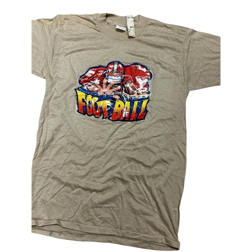 Vintage Football Player Iron On T Shirt‎ 70s 80s Shiny Graphic - Men's Small
